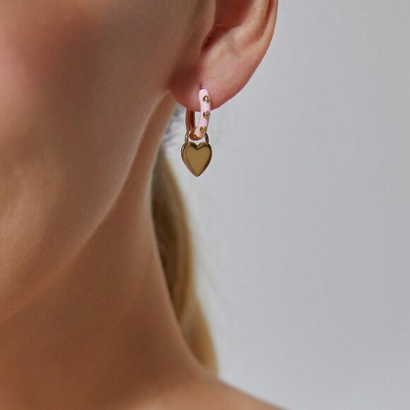 Yellow Gold toned Elegant Women's Heart-Shaped hoop Earrings - Picture 2 of 5